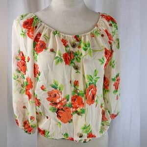 MOA USA Floral Blouse with Red and Green Details